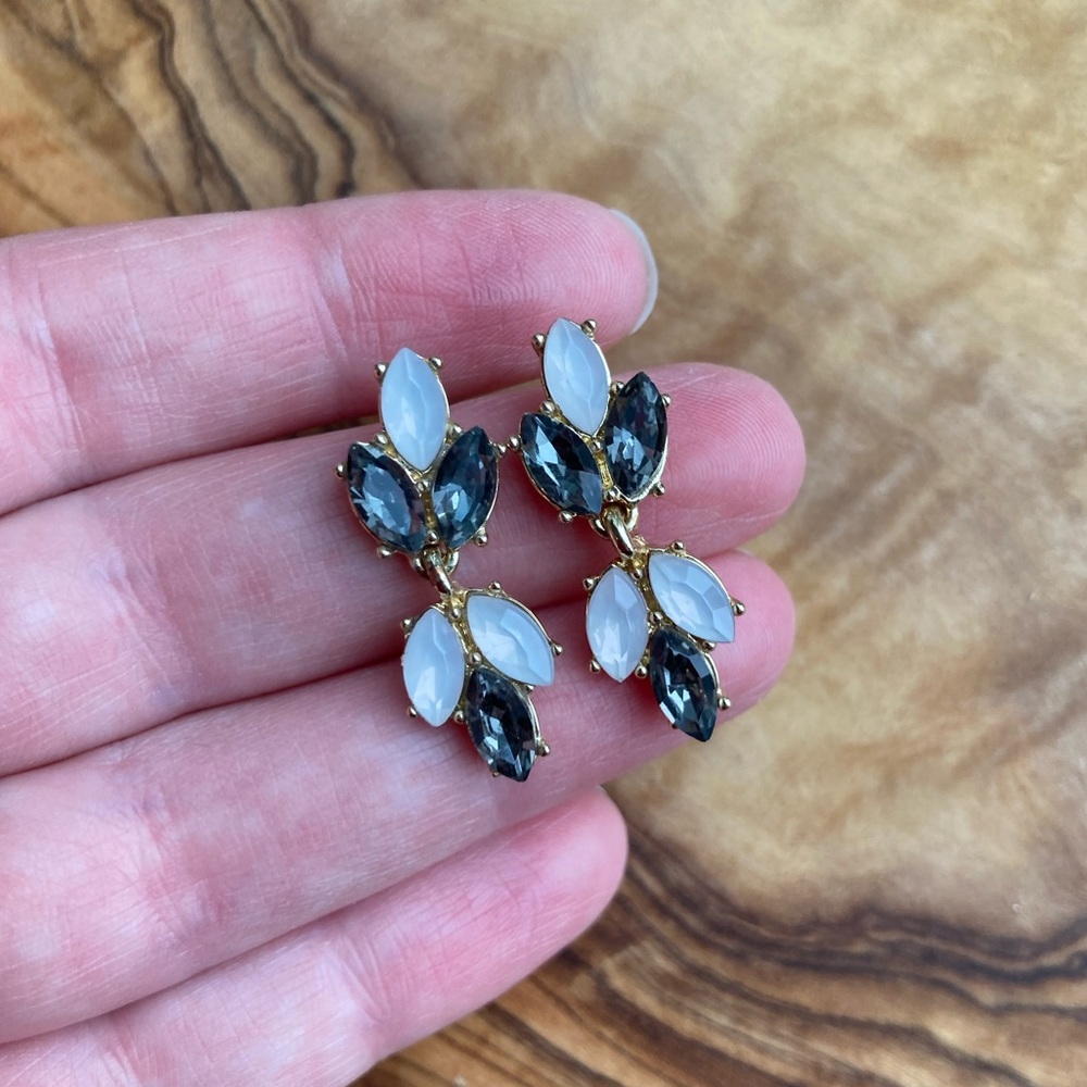 Blue Grey‎ White Gold Dangle Rhinestone Earrings